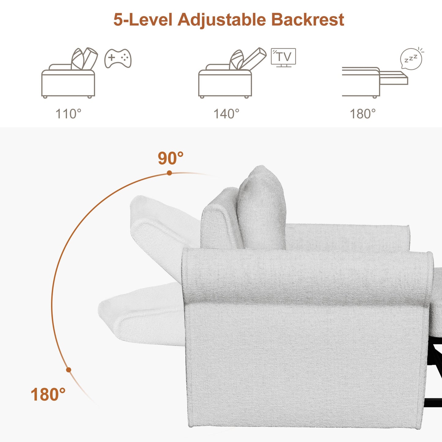 3-in-1 Adjustable Sleeper Sofa Bed Pull Out Chair Sofa-4