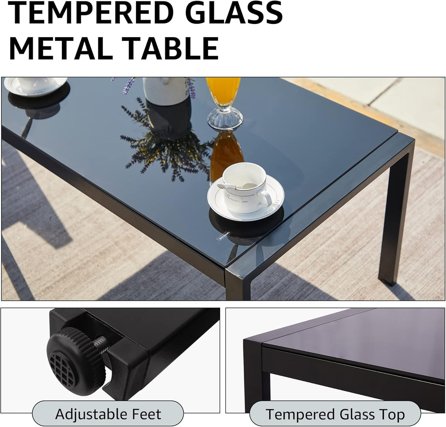 4 Pieces Patio Furniture Sets,Metal Outdoor Patio Furniture Sets,Outdoor Sectional Furniture Patio Conversation Set,Wooden Anti-Scald Armrest,Sling Mesh,4" Olefin Cushions-4