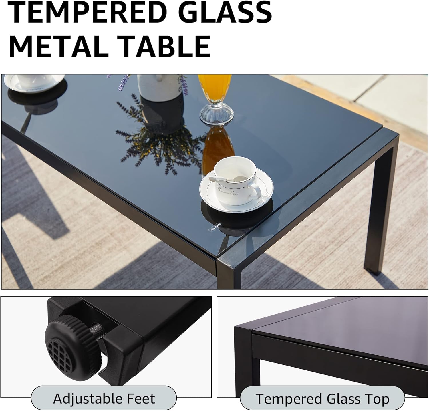 4 Pieces Patio Furniture Sets,Metal Outdoor Patio Furniture Sets,Outdoor Sectional Furniture Patio Conversation Set,Wooden Anti-Scald Armrest,Sling Mesh,4" Olefin Cushions-4