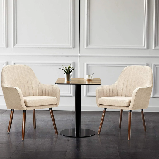 Set of 2 Beige Accent Dining Chairs-0