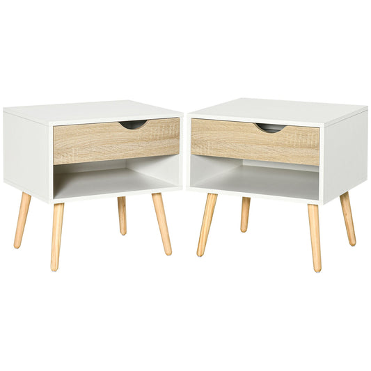 Set of 2 Modern Nightstands with Drawer and Shelf - Brown-0