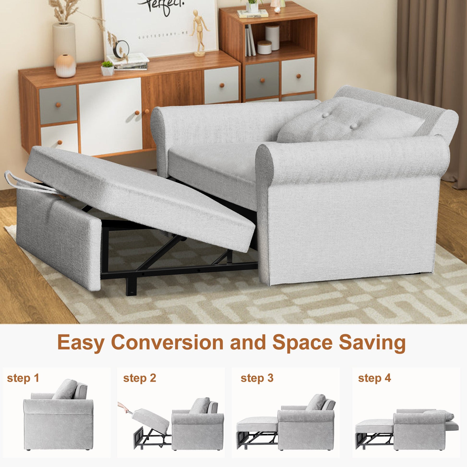 3-in-1 Adjustable Sleeper Sofa Bed Pull Out Chair Sofa-3