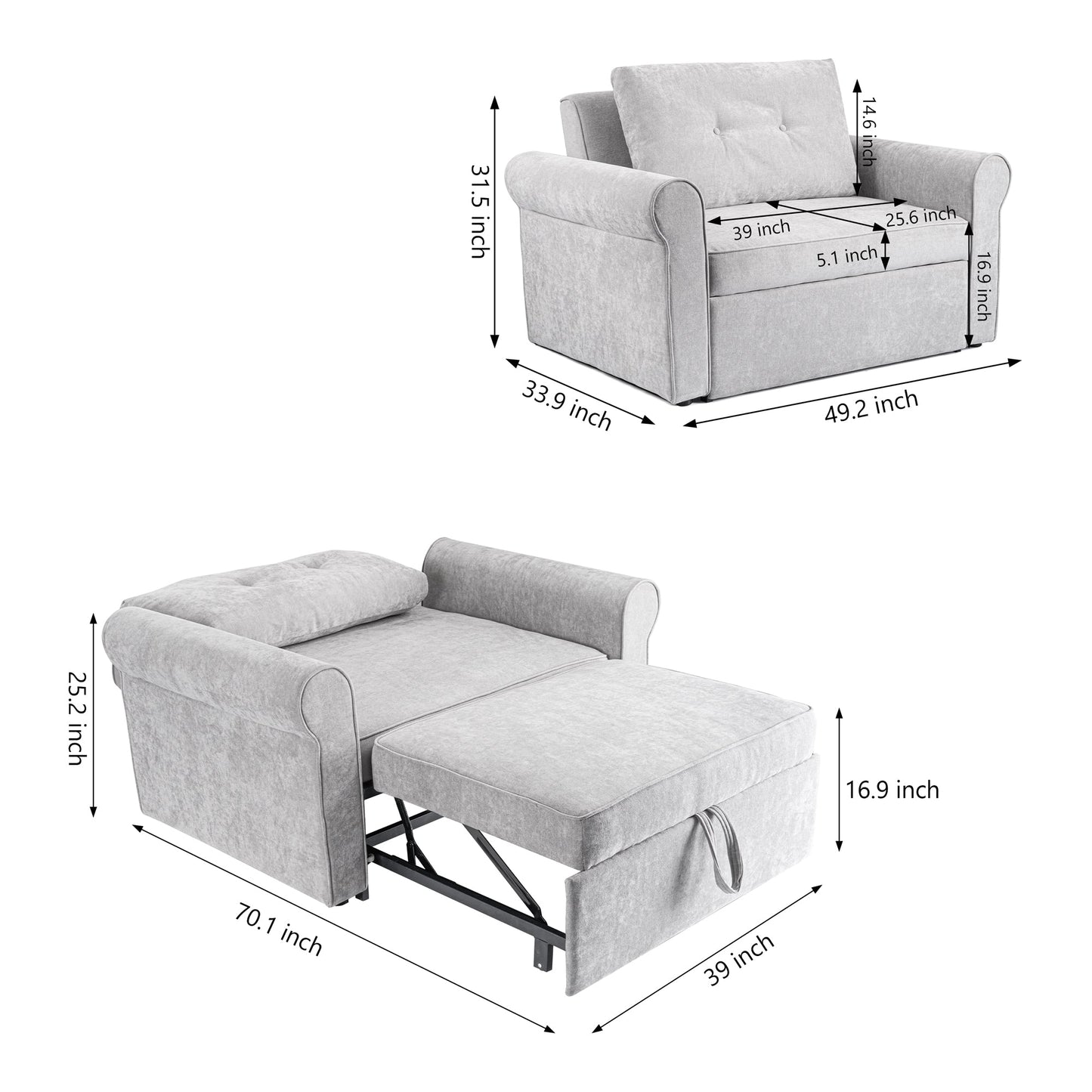 3-in-1 Adjustable Sleeper Sofa Bed Pull Out Chair Sofa-2