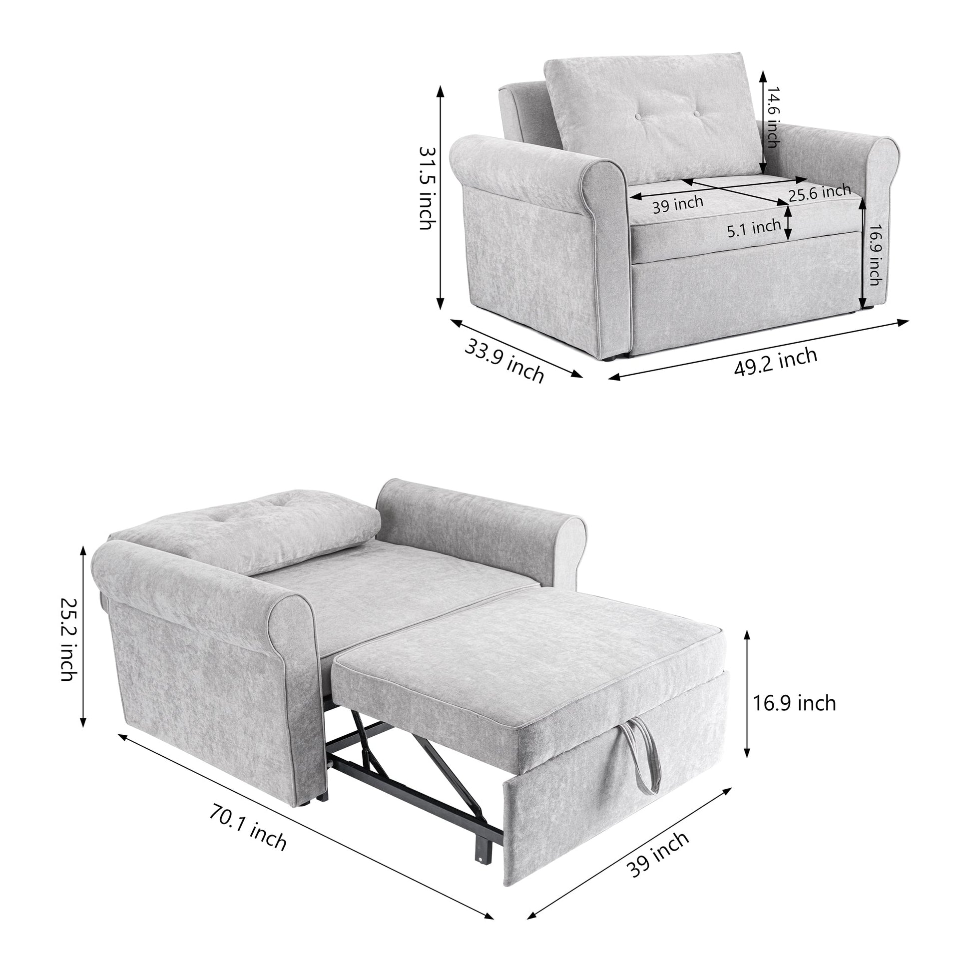 3-in-1 Adjustable Sleeper Sofa Bed Pull Out Chair Sofa-2