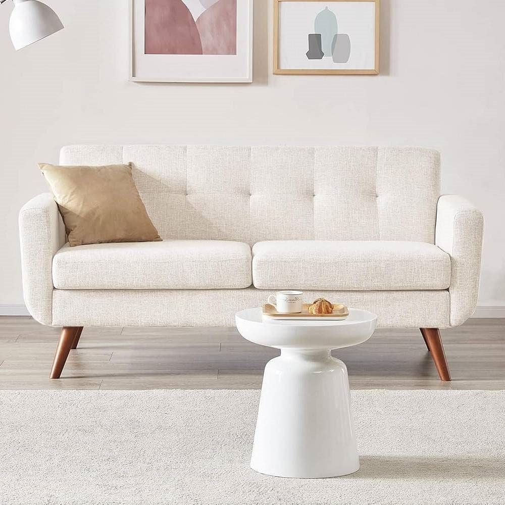 Modern Mid-Century Beige Cotton Polyester Upholstered Sofa Loveseat-0