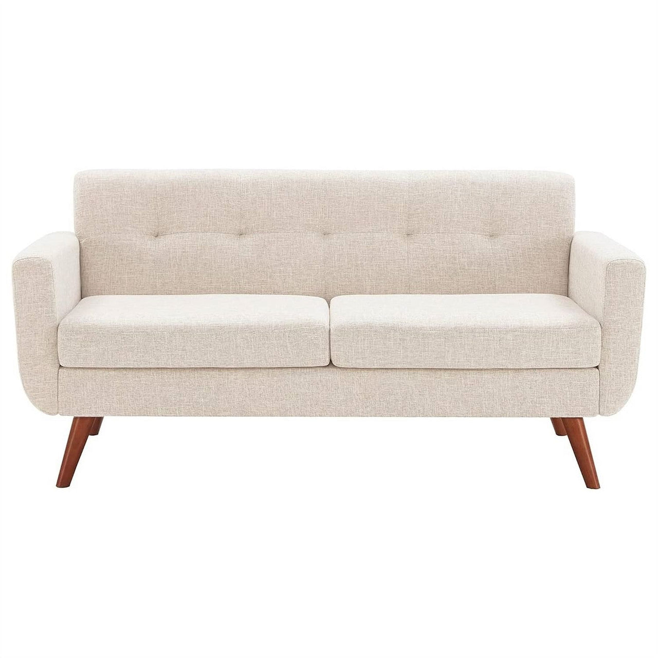 Modern Mid-Century Beige Cotton Polyester Upholstered Sofa Loveseat-1
