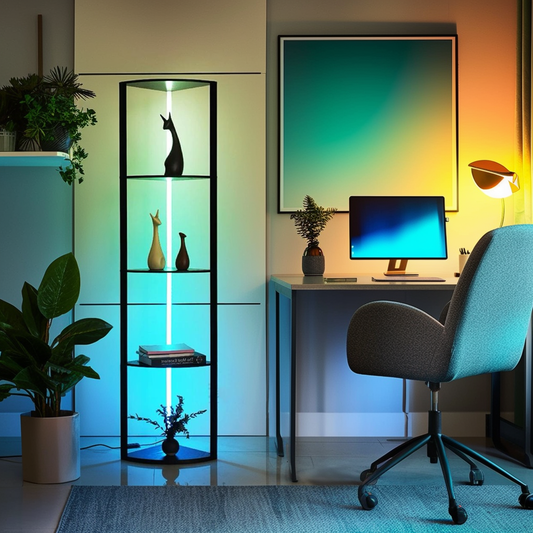 64" Corner Shelf Bookshelf with RGB LED Lights-0